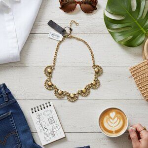 🌟 NWT J. Crew Statement Bib Necklace - Gold Sunburst Design 🌟